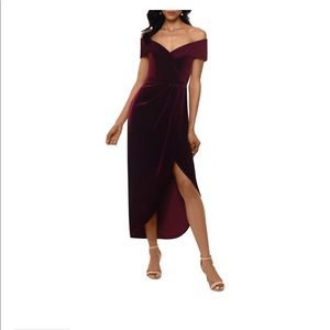 Xscape off the shoulder velvet dress NWT